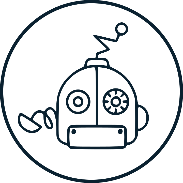 Logo depicting a robot head with a wonky antenna